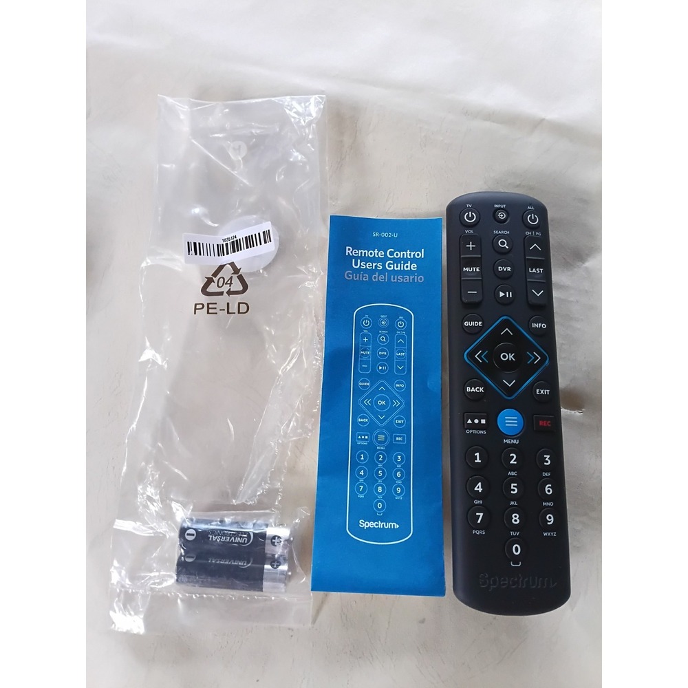 Spectrum SR-002-U Wireless DVR TV Remote Control Black w/ Battery Cover & Guide